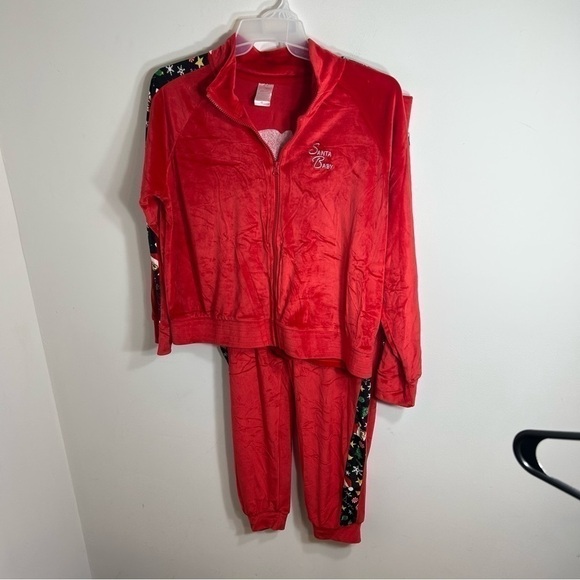 Cat Print Velour Christmas Track Suit NWT 3X Red Sequin Jacket Pants Full Zip - Picture 6 of 12